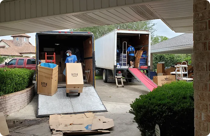 Unloading from a moving truck.